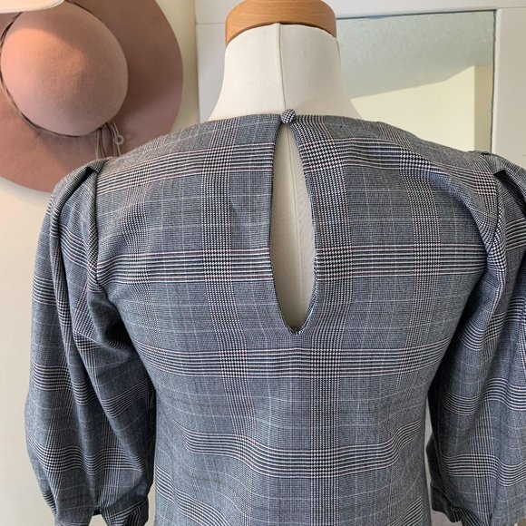 H&M Plaid Gingham Picnic Mini Dress Balloon Sleeve - Picture 9 of 10